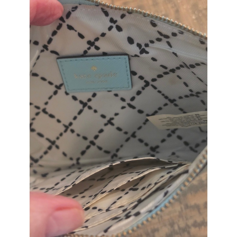 Kate Spade New York Leather Wristlet Light Blue Zip Top Pouch Card Slot - Picture 7 of 7